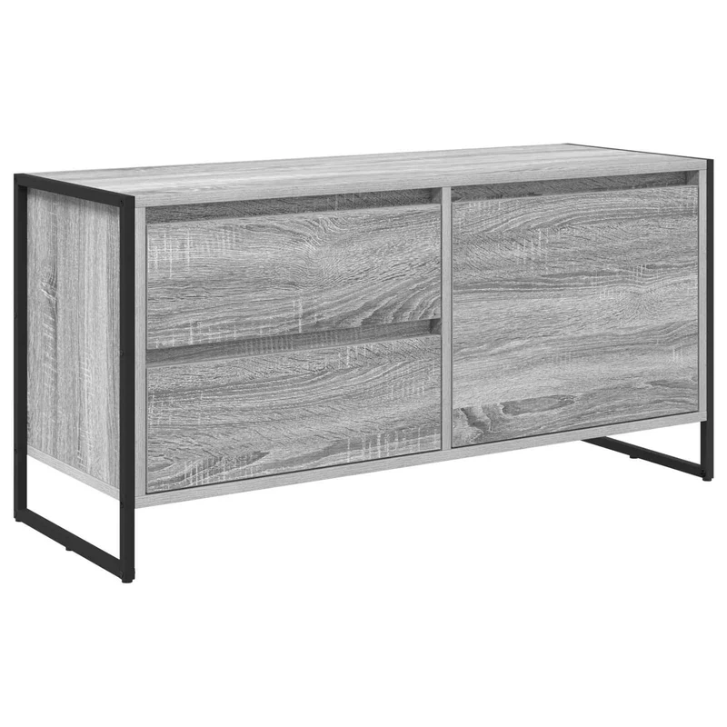 Meuble TV industriel contemporain 100 x 36 x 49 cm rangement pratique ambiance cosy en bois d'ingénierie gris sonoma 02_0054568