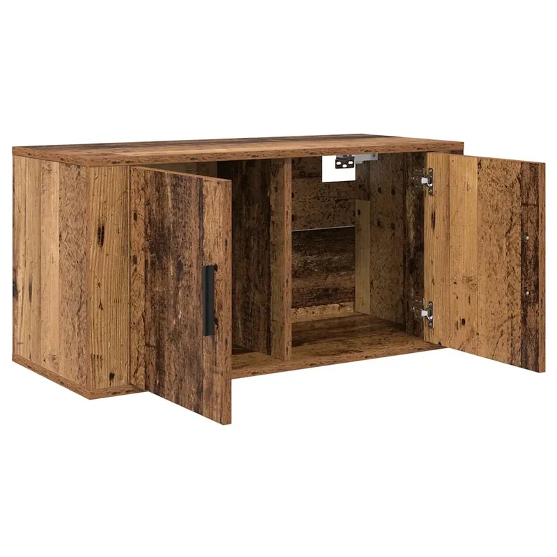 Meuble TV mural rectangulaire contemporain 80 x 34,5 x 40 cm avec rangement pratique en bois d'ingénierie vieux 02_0052702