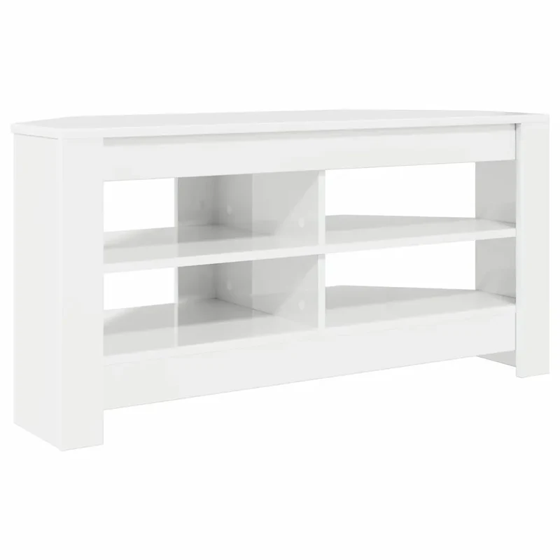 Meuble TV d'angle moderne épuré 102 x 40,5 x 45 cm style contemporain en bois d'ingénierie blanc brillant 02_0054684