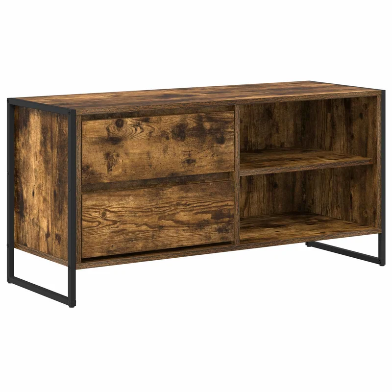 Meuble TV rectangulaire moderne avec tiroir 100 x 36 x 49,5 cm en bois d'ingénierie chêne fumé 02_0054561