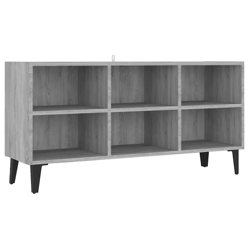 Meuble TV avec pieds en métal 103,5 x 30 x 50 cm nombreux compartiments style moderne en bois d'ingénierie gris 02_0048061