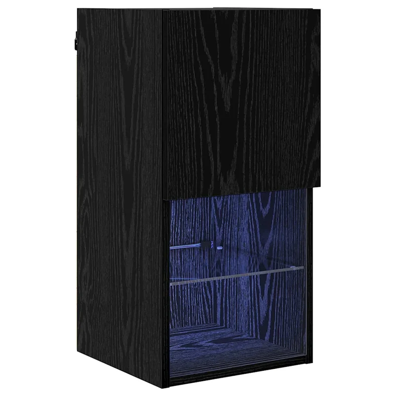 Meuble TV mural design moderne 30,5 x 30 x 60 cm avec étagères pratiques ambiance contemporaine en bois noir 02_0052808
