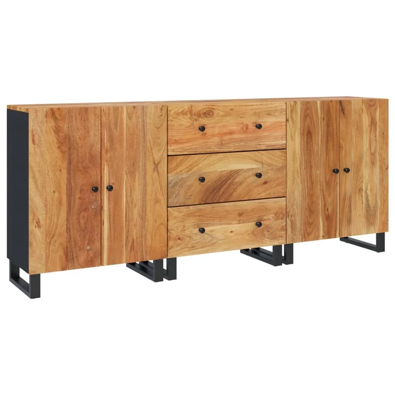 Buffet bahut commode armoire meuble de rangement organisateur cuisine salle de séjour salons 3 pcs bois d'acacia solide marron 02_0037043