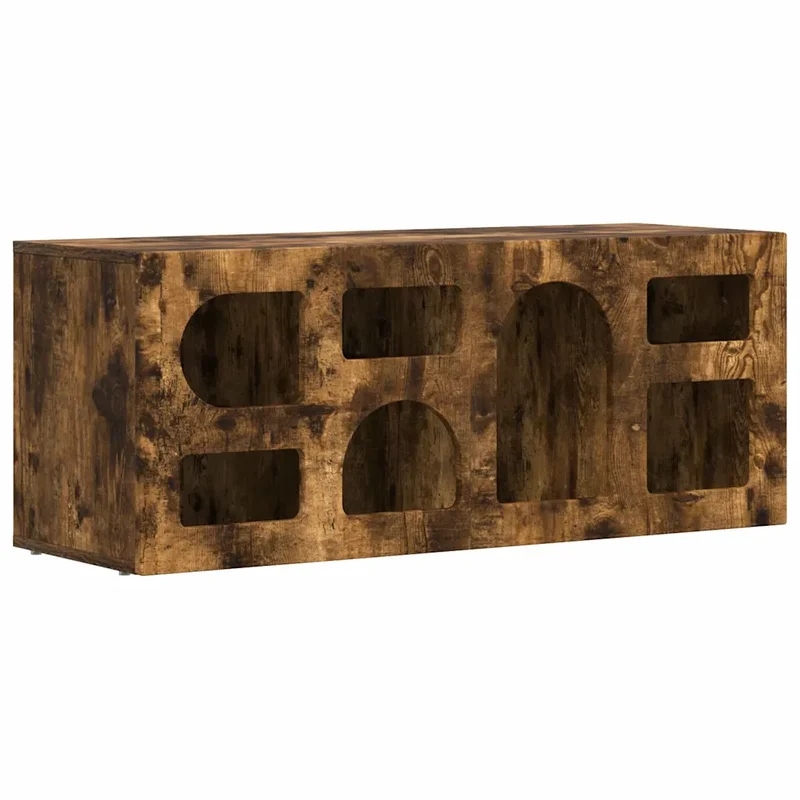 Meuble TV rectangulaire moderne avec 7 étagères 100 x 35 x 40 cm en bois d'ingénierie chêne fumé 02_0054760