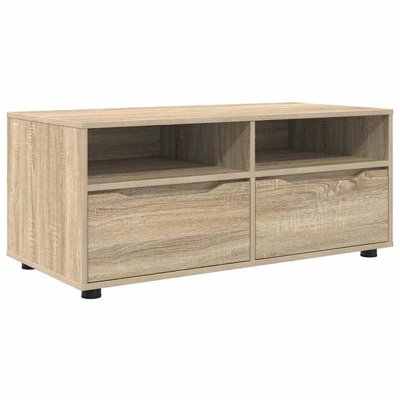 Meuble TV rectangulaire moderne avec tiroirs et étagères 100 x 48 x 43 cm en bois d'ingénierie chêne sonoma 02_0054663