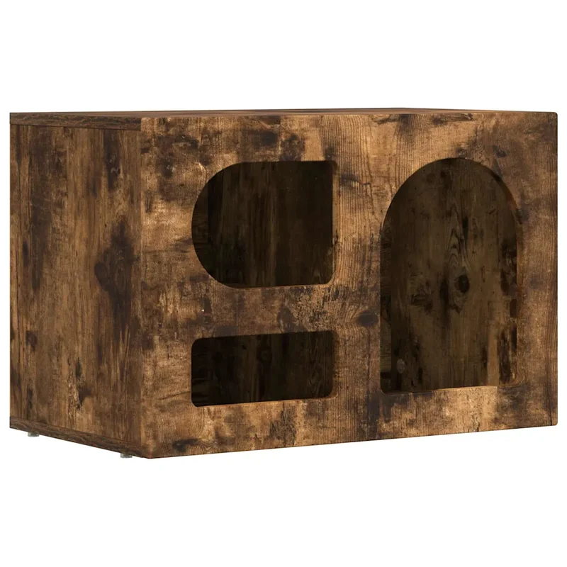 Meuble TV moderne épuré 60 x 35 x 40 cm avec étagères rangement pratique en bois d'ingénierie chêne fumé 02_0054778