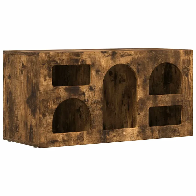 Meuble TV moderne fonctionnel avec 5 étagères 80 x 35 x 40 cm en bois d'ingénierie chêne fumé 02_0054769