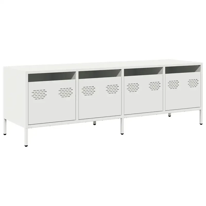 Meuble TV industriel avec 4 tiroirs rangement 135 x 39 x 43 cm en acier laminé à froid blanc 02_0049738