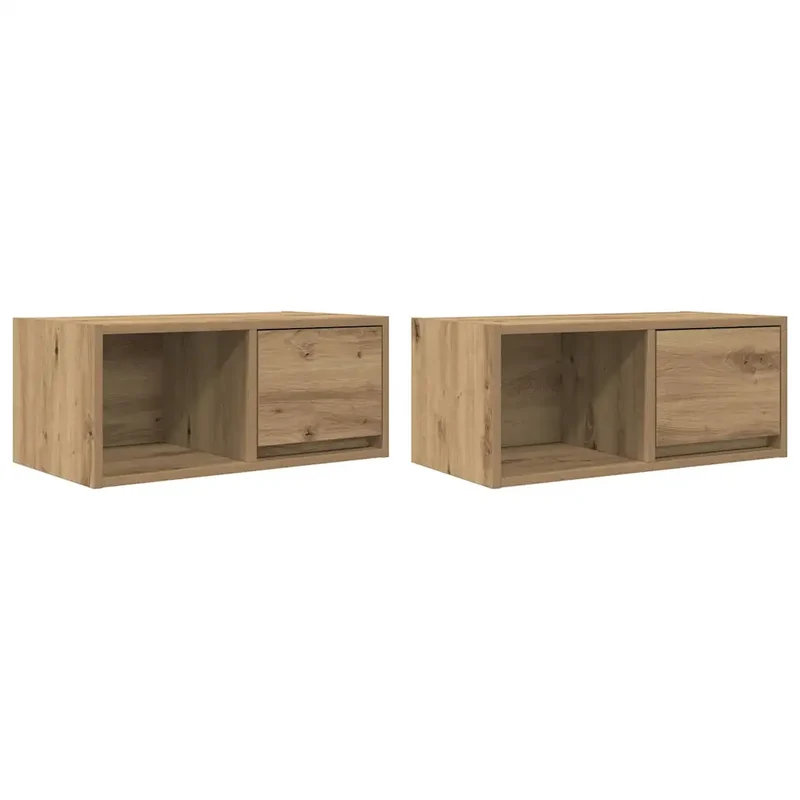 Lot de 2 meubles TV muraux ergonomiques 60 x 31 x 25,5 cm en bois d'ingénierie chêne artisanal 02_0051642