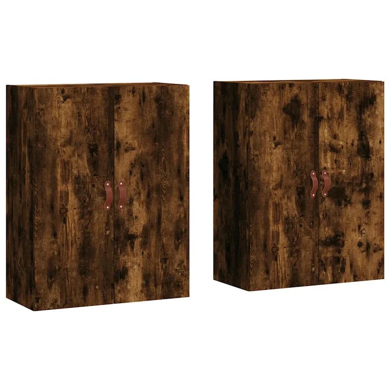 Lot de 2 armoires murales élégantes design pratique rangement 69,5 x 34 x 90 cm en bois d'ingénierie chêne fumé 02_0055346
