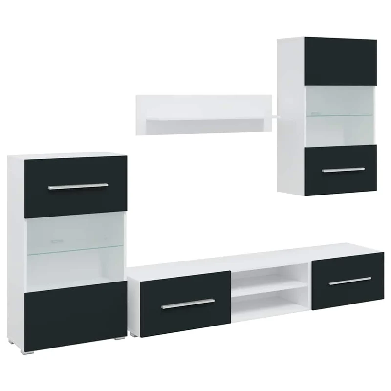 Lot de 5 meubles TV modernes avec éclairage LED design épuré rangement salon 120 x 39,5 x 34 cm en bois d'ingénierie indigo mat 02_0055750