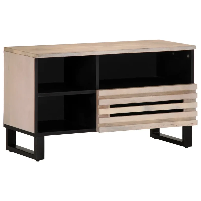 Meuble TV industriel 80 x 34 x 46 cm grand rangement robuste style contemporain en bois massif blanc 02_0047621