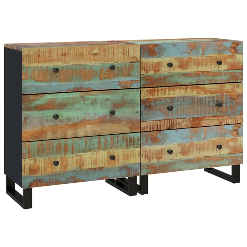 Buffet bahut commode armoire meuble de rangement organisateur cuisine salle de séjour salons lot de 2 60 x 33 x 75 cm bois massif de récupération marron 02_0036642