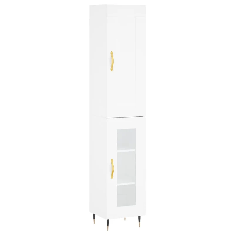 Buffet bahut commode armoire meuble de rangement organisateur cuisine salle de séjour salon haut 34,5 x 34 x 180 cm bois d'ingénierie blanc 02_0032386