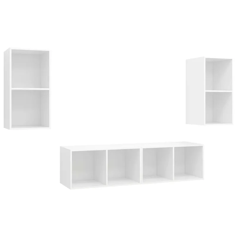 Lot de 4 meubles TV muraux pratiques avec grand espace de rangement 37 x 37 x 72 cm en bois d'ingénierie blanc 02_0055118