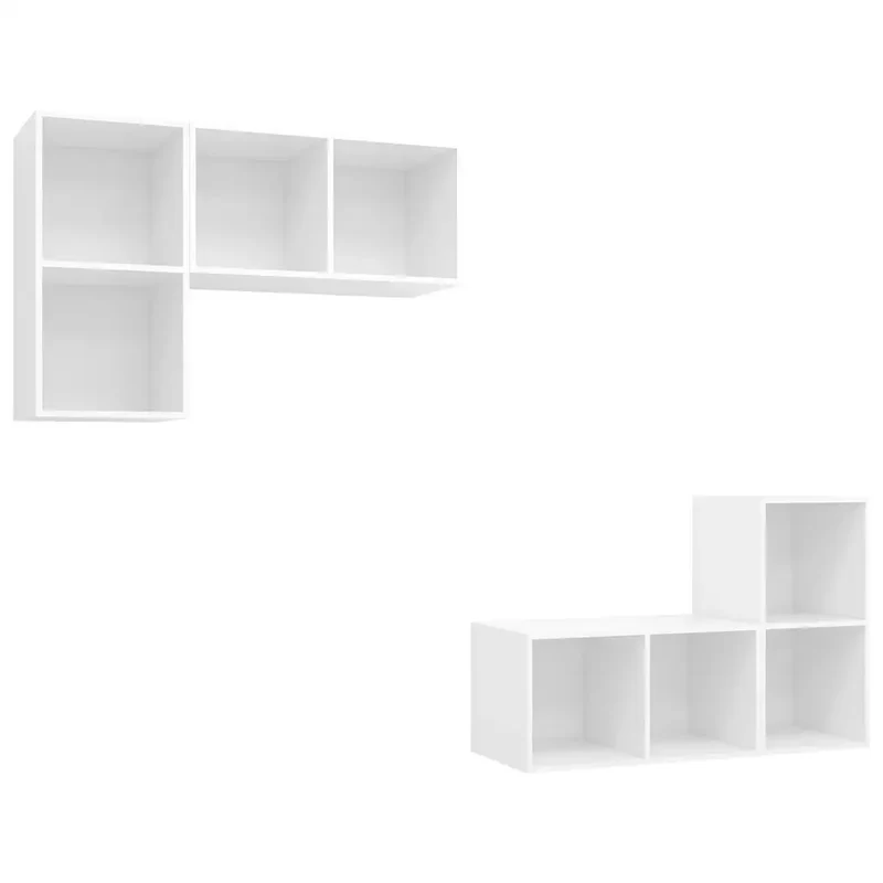 Lot de 4 meubles TV muraux rangement modulable 37 x 37 x 72 cm en bois d'ingénierie blanc 02_0055110