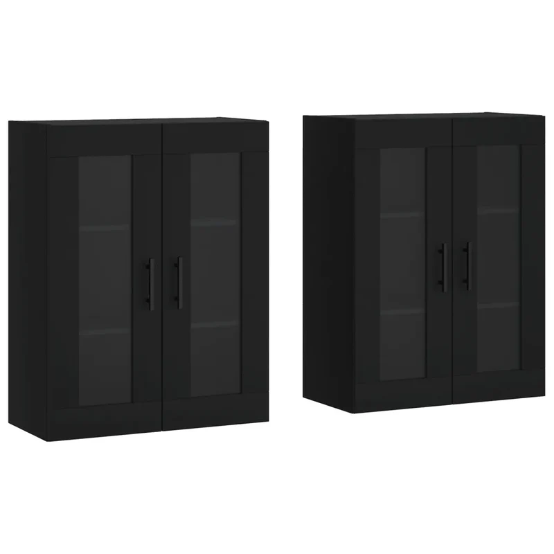 Lot de 2 armoires murales pratiques rangement design noir 69,5 x 34 x 90 cm en bois d'ingénierie noir 02_0055446