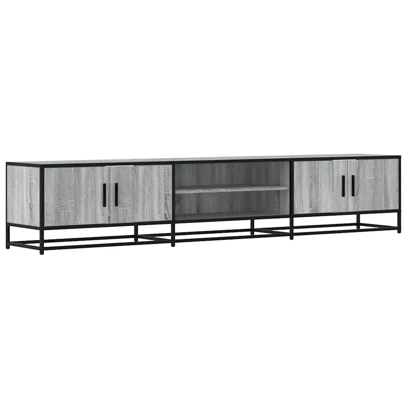 Meuble TV design industriel grand espace de rangement salon 210 x 35 x 41 cm en bois d'ingénierie gris 02_0055616