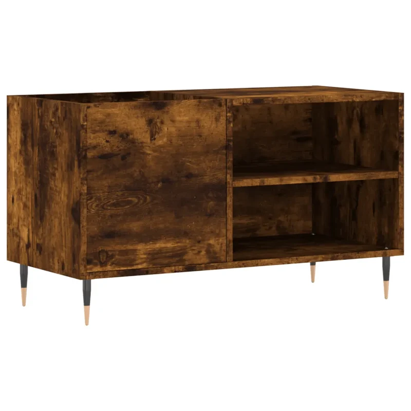 Armoire à disques pratique style industriel rangement vinyles 85 x 38 x 48 cm en bois d'ingénierie chêne fumé 02_0049105