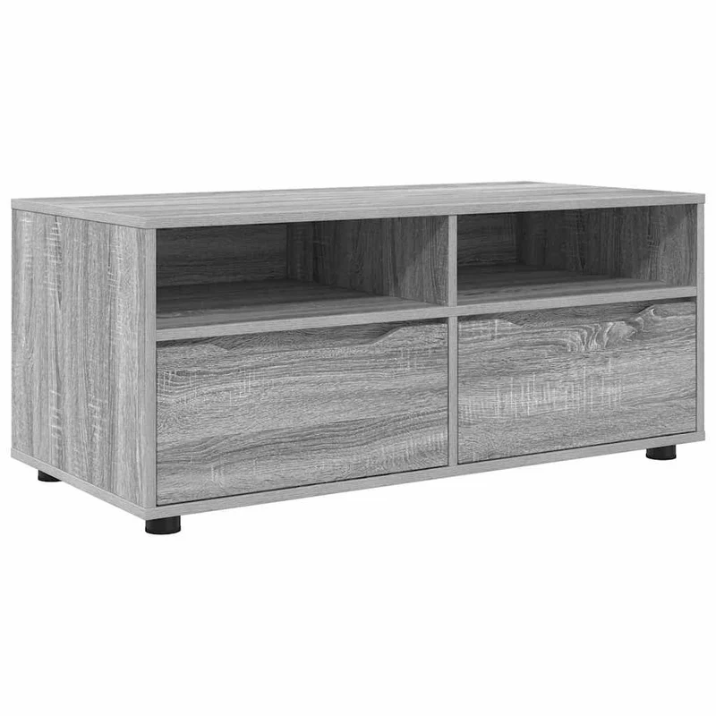 Meuble TV rectangulaire moderne avec tiroirs et étagères salon 100 x 48 x 43 cm en bois gris sonoma 02_0054667