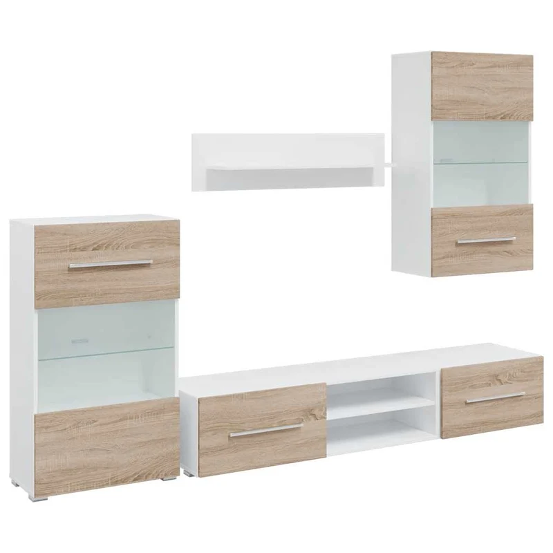 Lot de 5 meubles TV avec rangement moderne compact 120 x 39,5 x 34 cm en bois d'ingénierie chêne sonoma 02_0055746
