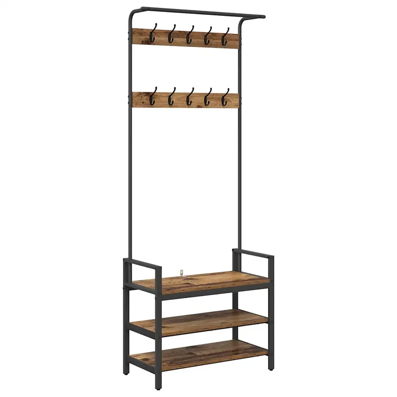 Porte-manteau rectangulaire contemporain avec rangement 75 x 34 x 184 cm en bois d'ingénierie bois ancien 02_0052638