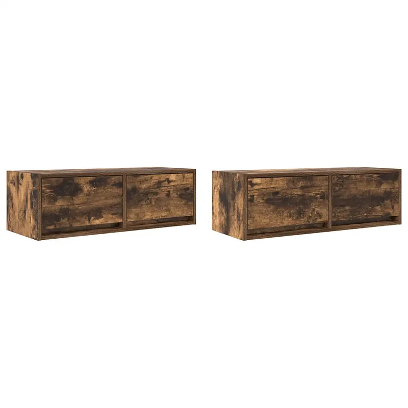 Lot de 2 meubles TV muraux compact design contemporain 80 x 31 x 25,5 cm en bois d'ingénierie chêne fumé 02_0051696