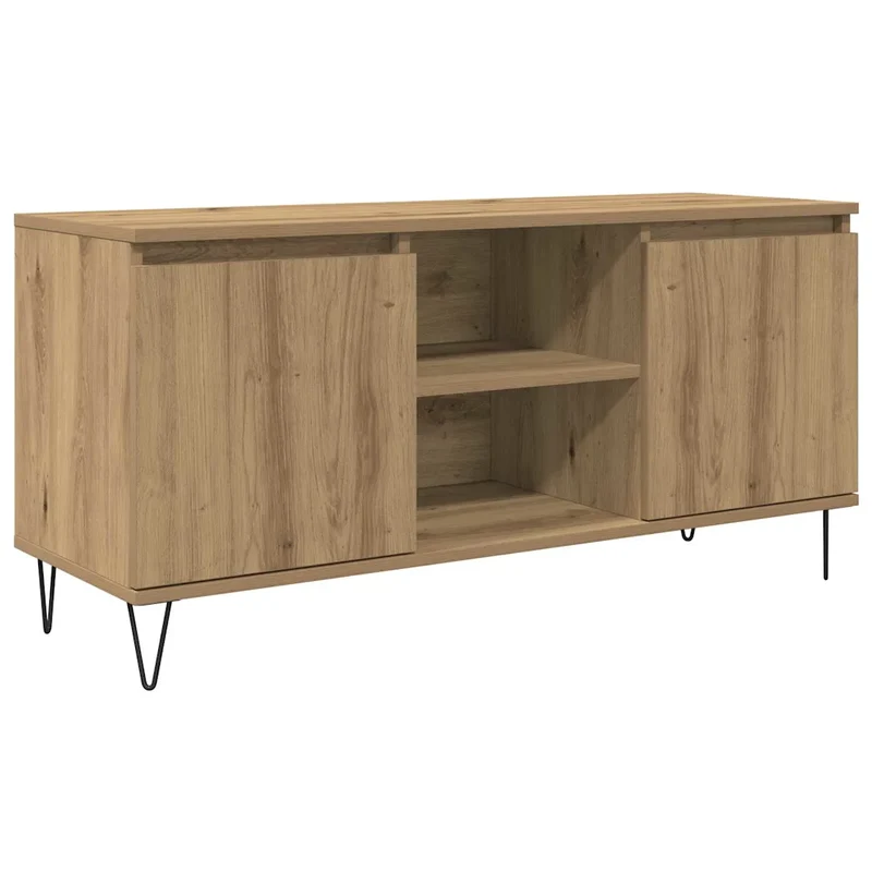 Meuble TV rectangulaire moderne avec 2 portes 104 x 35 x 50 cm en bois d'ingénierie chêne artisanal 02_0052764