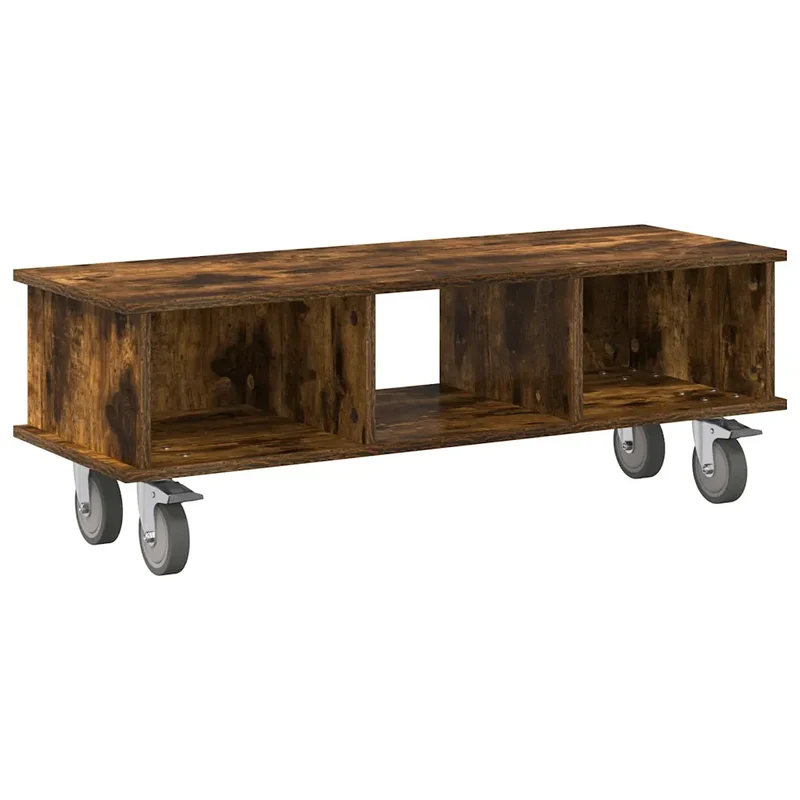 Meuble TV rectangulaire moderne avec rangement 100 x 35 x 35 cm en bois d'ingénierie chêne fumé 02_0054735