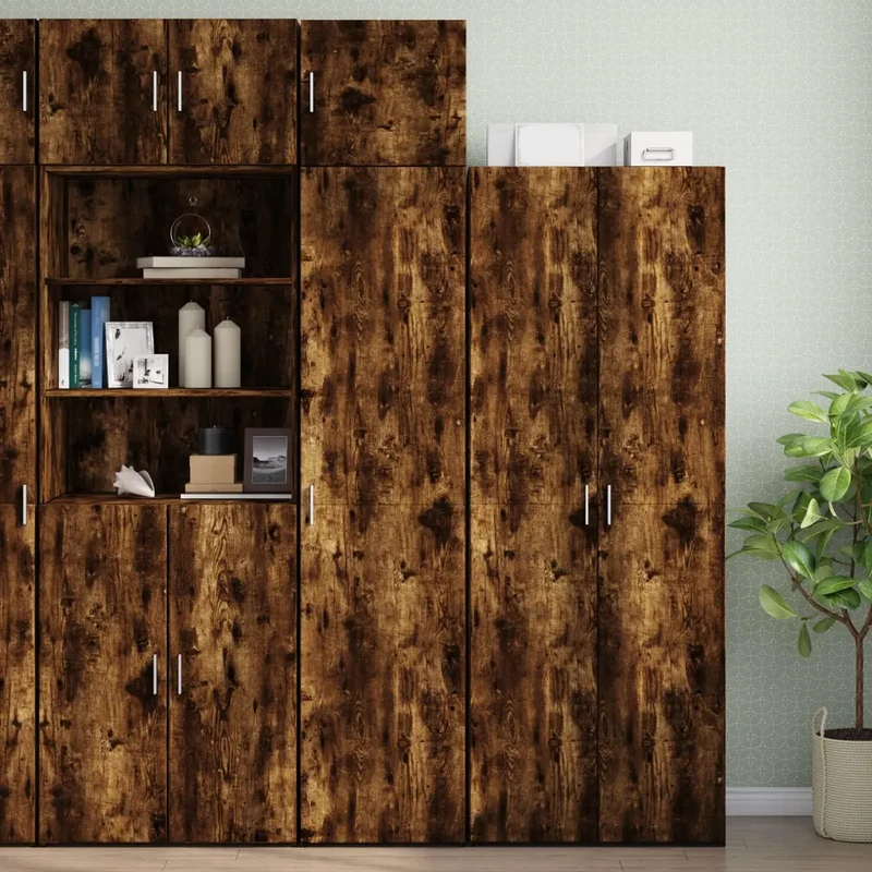 Armoire de rangement mince 45 x 42,5 x 225 cm espace de stockage polyvalent avec 8 compartiments en bois d'ingénierie chêne fumé 02_0055564