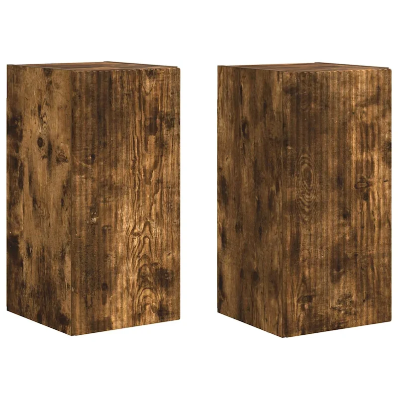 Meuble TV mural moderne gain de place avec rangement discret 30 x 31 x 60 cm en bois d'ingénierie chêne fumé 02_0054960