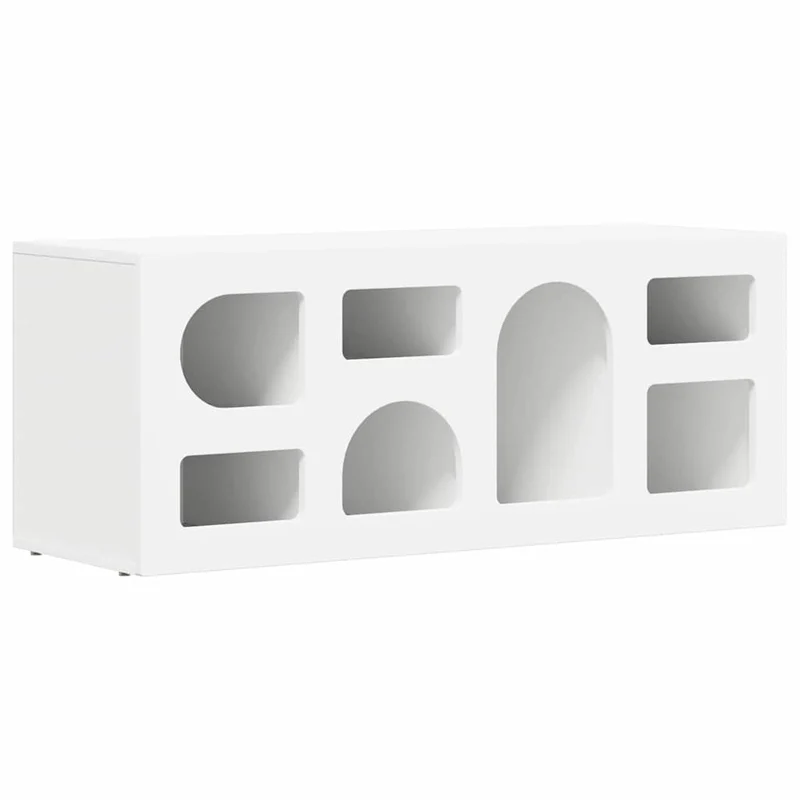 Meuble TV rectangulaire design moderne salon rangement spacieux 100 x 35 x 40 cm en bois d'ingénierie blanc 02_0054755