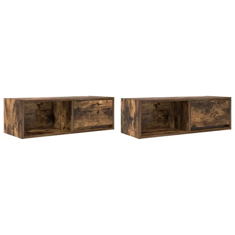 Lot de 2 meubles TV murales pratiques 80 x 31 x 25,5 cm finition chêne fumé en bois d'ingénierie 02_0051652