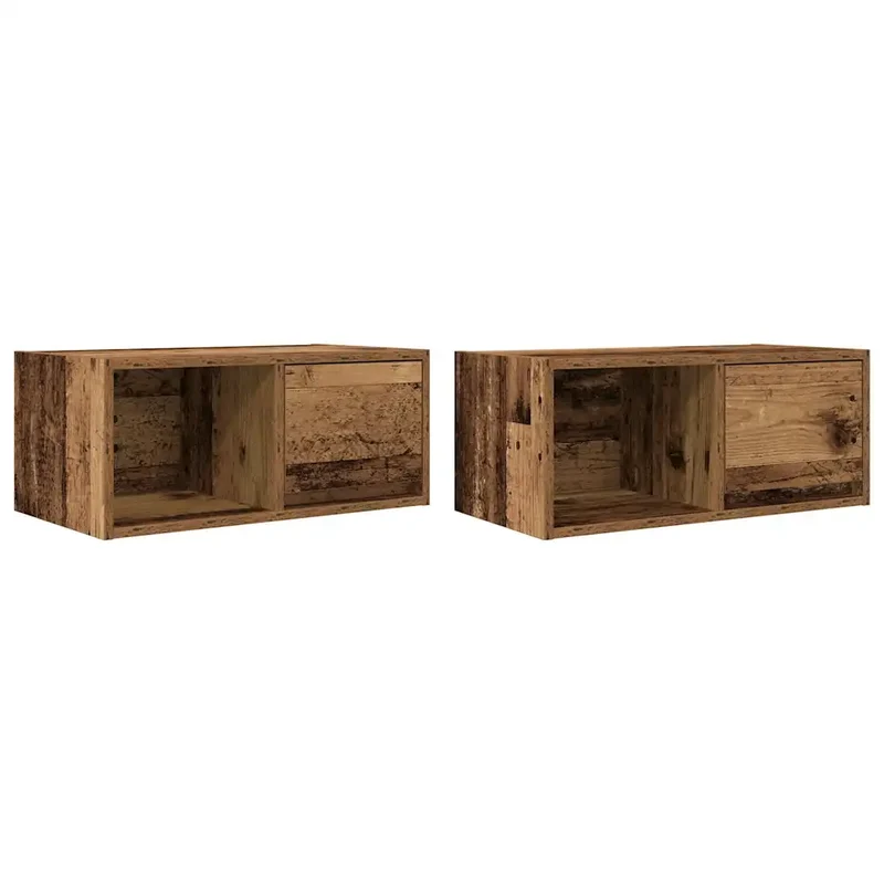Lot de 2 meubles TV design vintage mural 60 x 31 x 25,5 cm rangement pratique en bois d'ingénierie vieux bois 02_0051641