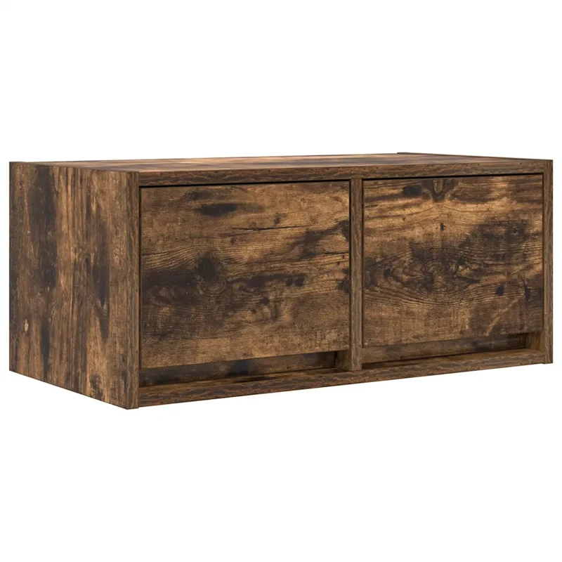 Meuble TV mural contemporain design peu encombrant 60 x 31 x 25 cm en bois d'ingénierie chêne fumé 02_0051679