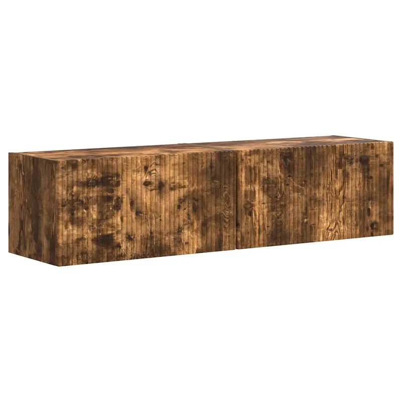 Lot de 2 meubles TV muraux modernes avec étagères pratiques 60 x 31 x 29,5 cm en bois d'ingénierie chêne fumé 02_0054893