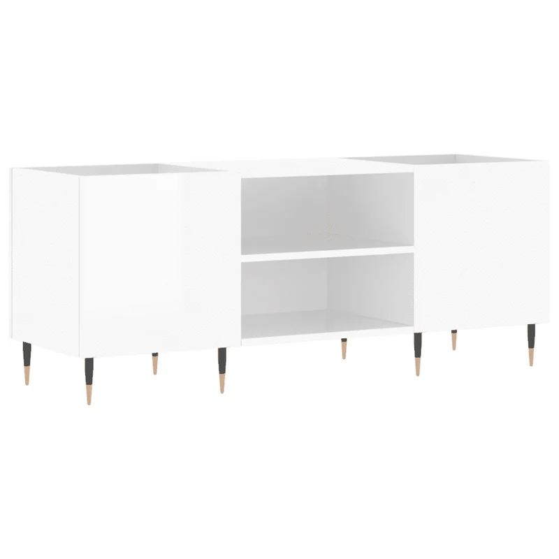 Armoire à disques pratique espace de rangement 121 x 38 x 48 cm style industriel en bois d'ingénierie blanc brillant 02_0049087