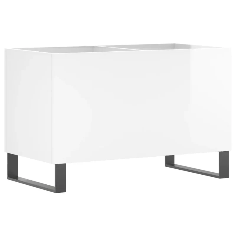 Armoire à disques classique moderne rangement vinyles 74,5 x 38 x 48 cm en bois d'ingénierie blanc brillant 02_0049135