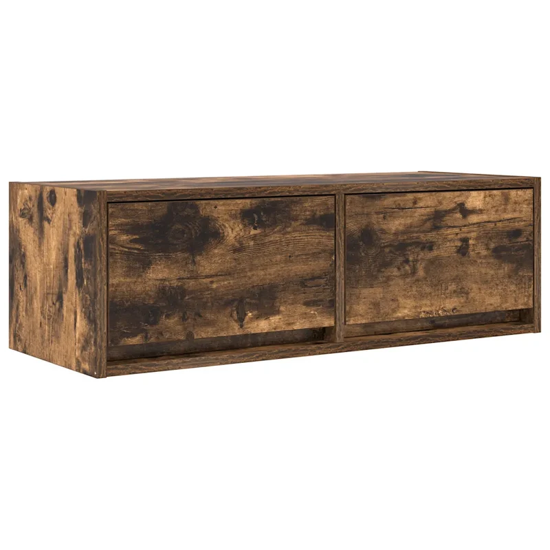 Meuble TV mural chêne fumé rangement grand espace 80 x 31 x 25,5 cm en bois d'ingénierie 02_0051695