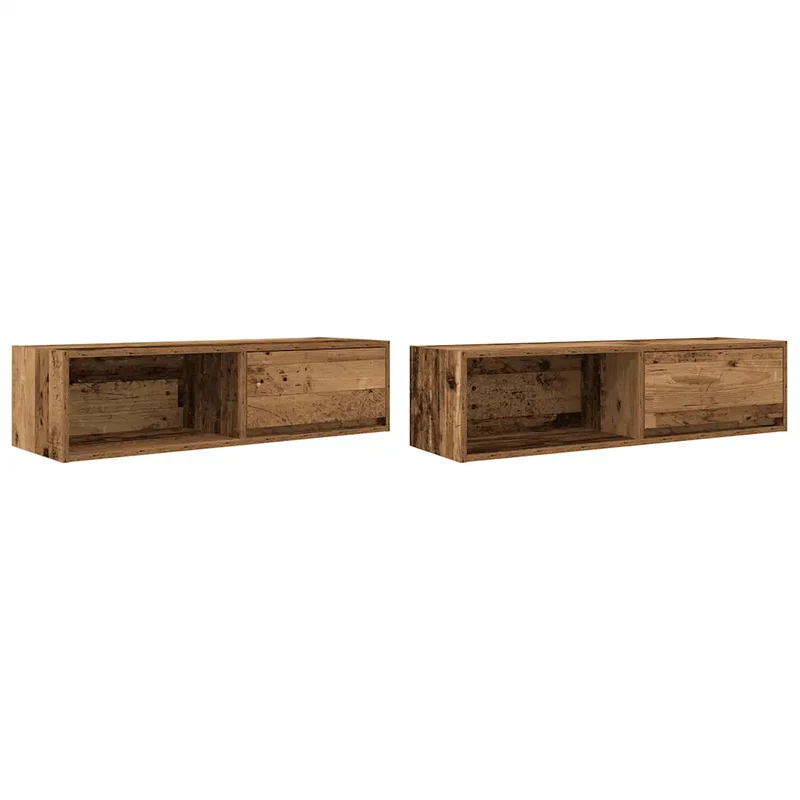 Lot de 2 meubles TV muraux peu encombrants avec grand espace de rangement 100 x 31 x 25,5 cm en bois d'ingénierie vieux bois 02_0051669