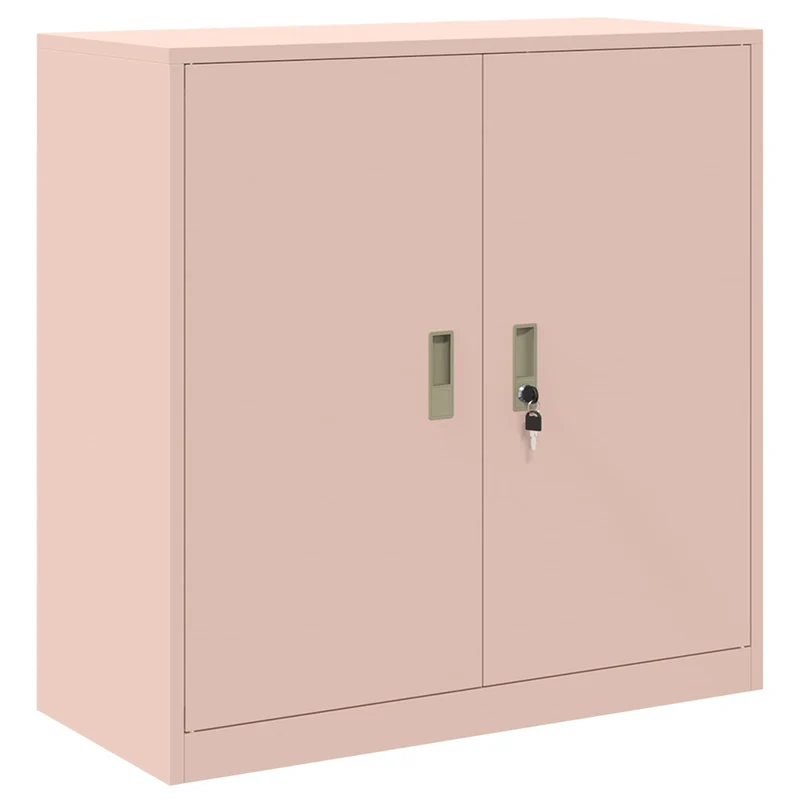 Armoire de rangement moderne polyvalente 90 x 40 x 90 cm portes verrouillables style industriel en acier rose 02_0054816
