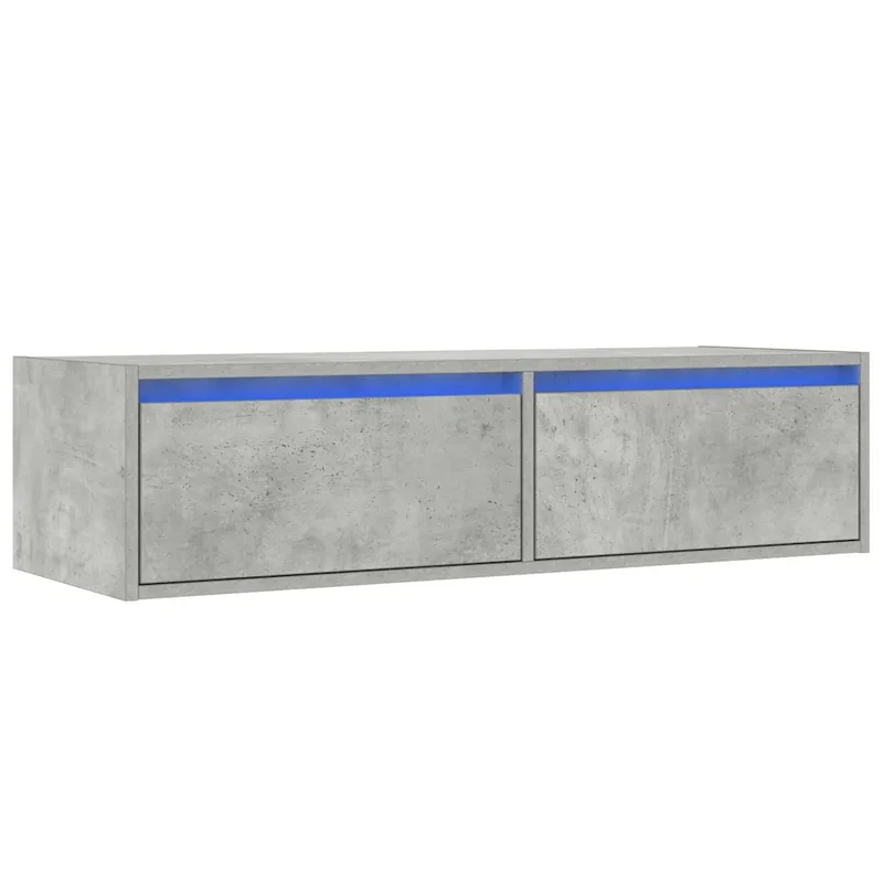 Meuble TV suspendu avec éclairage LED gain de place 100 x 35 x 25 cm en bois d'ingénierie gris béton 02_0051330