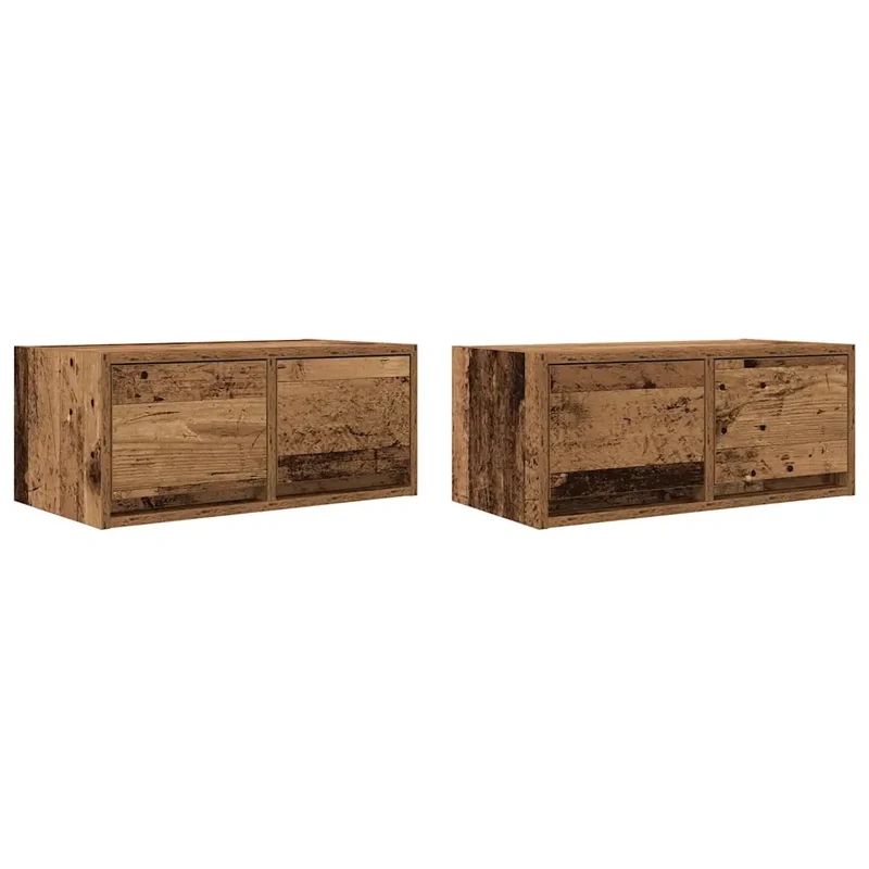 Lot de 2 meubles TV muraux vintage rangement épuré 60 x 31 x 25,5 cm en bois d'ingénierie vieux bois 02_0051684