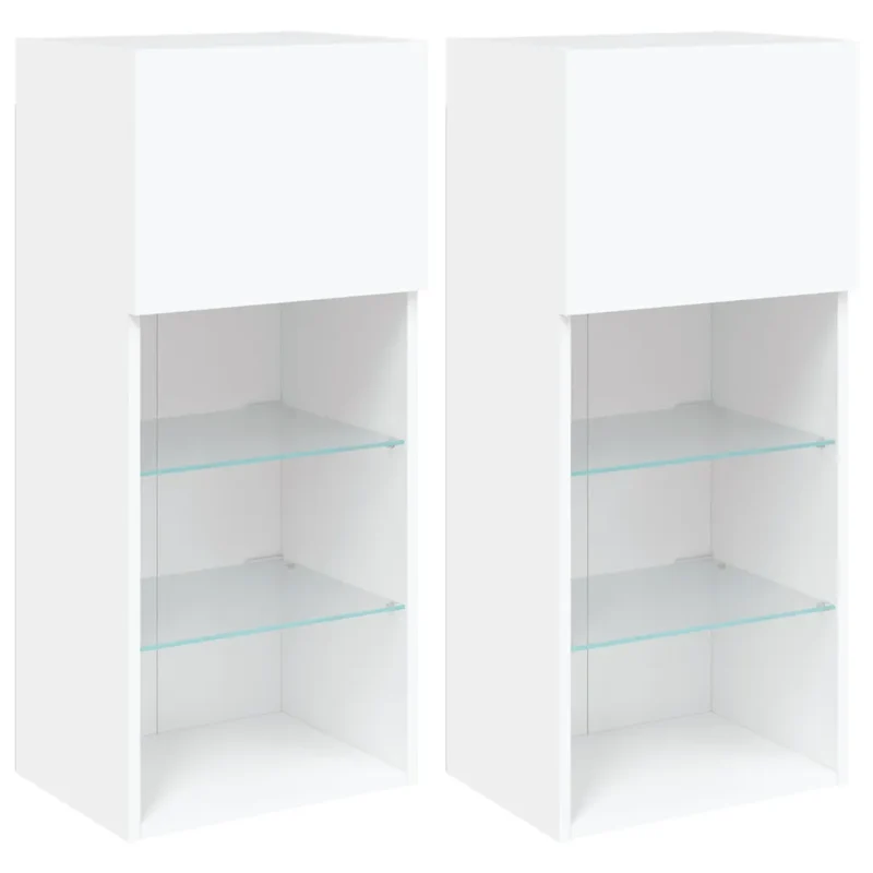 Lot de 2 meubles TV muraux design tendance avec lumières LED 40,5 x 30 x 90 cm en bois d'ingénierie blanc 02_0049377
