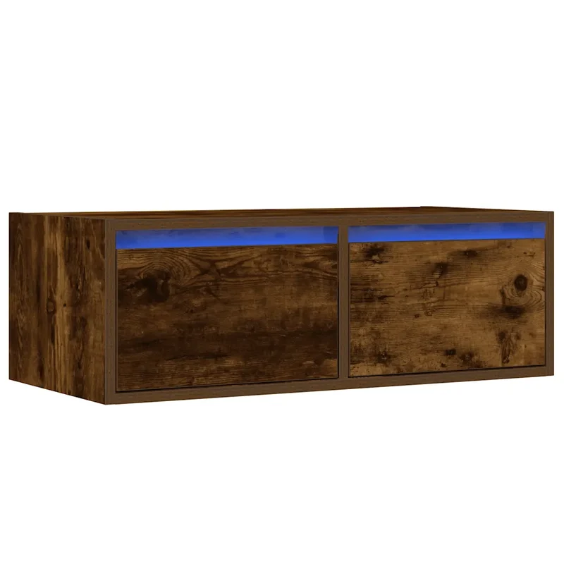 Meuble TV mural pratique avec lumières LED 75 x 35 x 25 cm en bois d'ingénierie chêne fumé 02_0051322