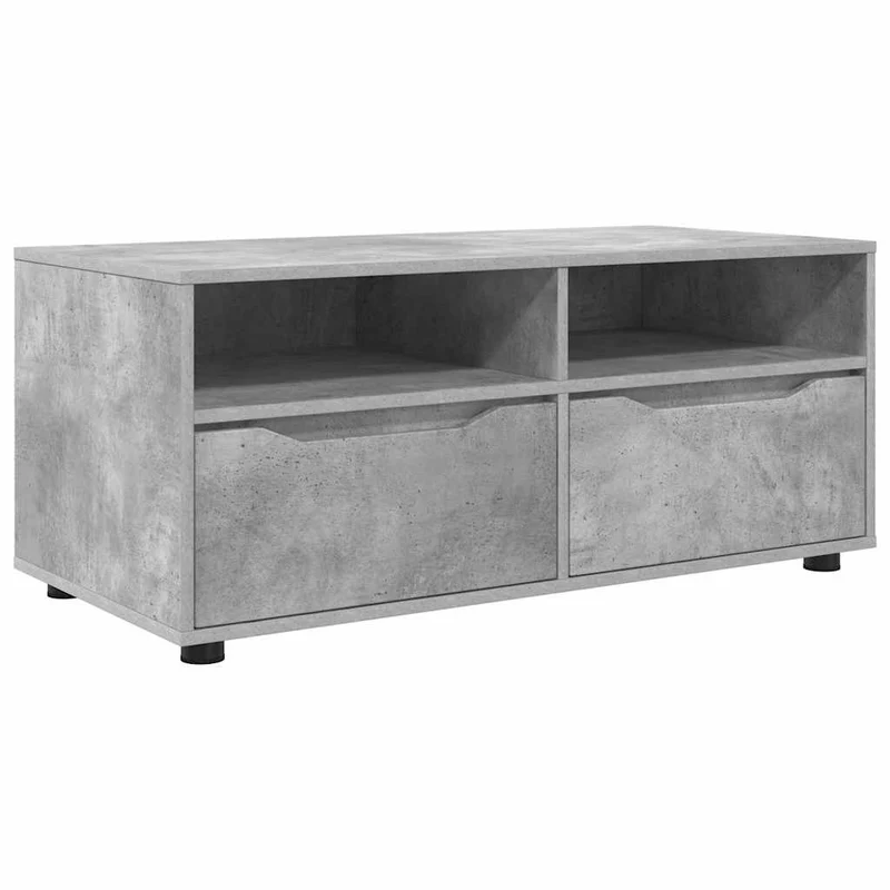 Meuble TV rectangulaire moderne avec étagères rangement 100 x 48 x 43 cm en bois d'ingénierie gris béton 02_0054664