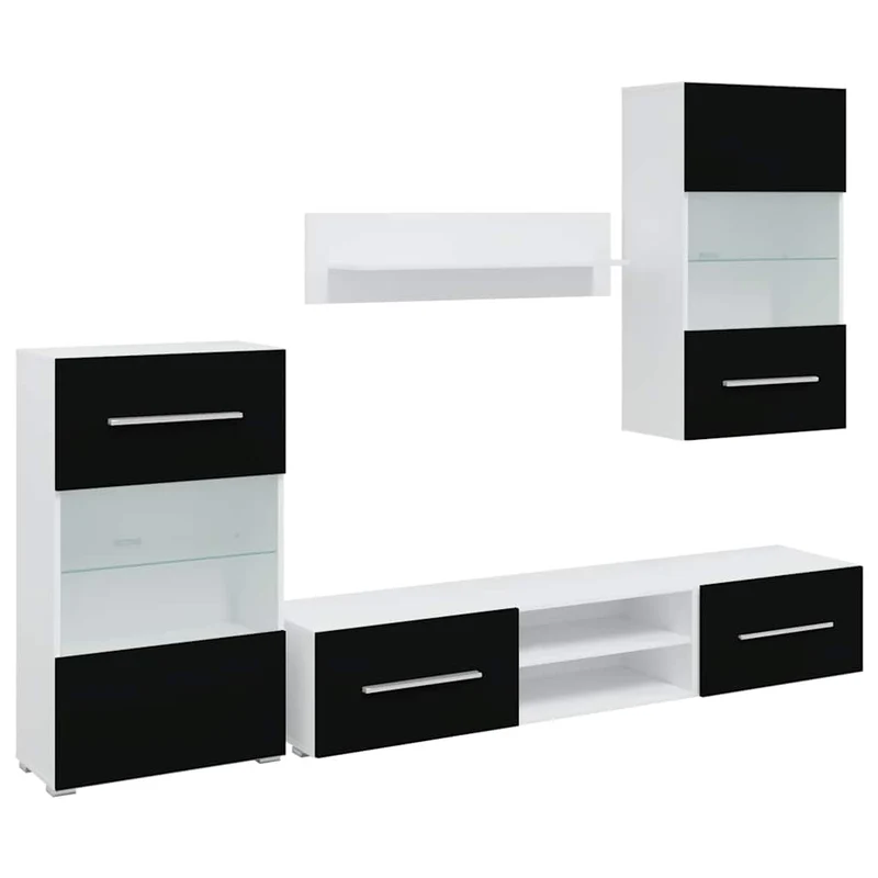 Meubles TV avec rangement moderne ensemble épuré 120 x 39,5 x 34 cm en bois d'ingénierie noir mat 02_0055745