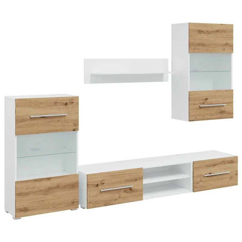 Lot de 5 meubles TV design moderne rangement mural 120 x 39,5 x 34 cm en bois d'ingénierie chêne artisanal 02_0055749