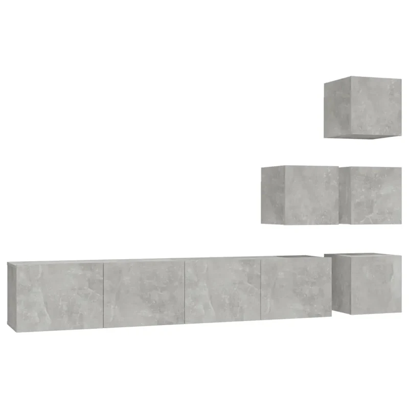 Lot de 4 meubles TV muraux design élégant rangement décoratif 80 x 30 x 30 cm en bois d'ingénierie gris béton 02_0055205