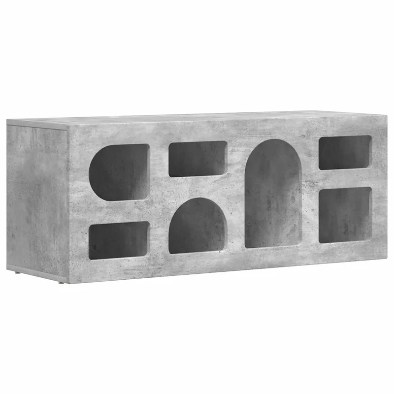 Meuble TV moderne rectangulaire 100 x 35 x 40 cm avec rangement spacieux ambiance épurée en bois d'ingénierie gris béton 02_0054758